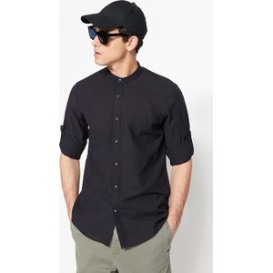 Trendyol Groen Basic Judge Collar Epaulette Slim Fit Lange Mouw Linnen Look Shirt Tmnss20Go0188