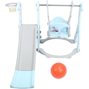 Glijbaan - Kinderspeeltuin - met Basketbalring - Schommel - Opvouwbaar - voor Kinderen - van 1-8 jaar - Veilige Trap - Speelplezier Gegarandeerd - Geschikt voor Binnen - Buiten - Tuin - 155 x 135 x 105 cm - Blauw