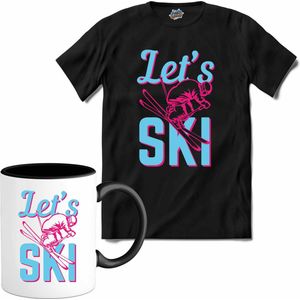 Let's Ski | Skiën - Bier - Winter sport - T-Shirt met mok - Unisex - Zwart - Maat XXL