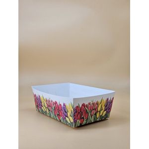 100x Luxe kartonnen frietbak met Tulp opdruk - 125x85x50- snackbak - serveerschaal - patat - familiebak - barbecue - picknick - verjaardag - feest - koekjes - schaal - wegwerp - zomer - lente - bloemen