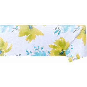 Raved Tafelzeil Groene Bloemen  140 cm x  300 cm - Wit - PVC - Afwasbaar