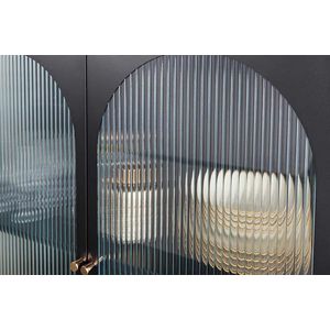 Moderne vitrinekast PARIS 110cm zwart goud geribbeld glazen metalen dressoirkast - 43331