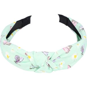 Haarband Diadeem Knoop Vlinder Margriet Bloemen Patroon Pastel Mint Groen Hoofdband Butterfly