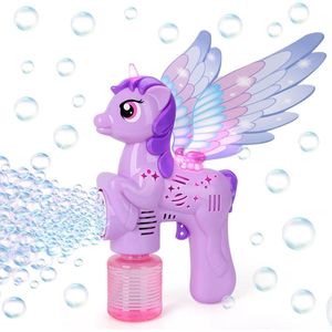S&Dshopline® Bellenblaaspistolen voor kinderen, ledlicht, eenhoorn-zeepbellenmachine, kinderen, automatisch luchtblaaspistool, zeepbellenpistool, elektrische luchtbellenmachine voor meisjes, cadeau