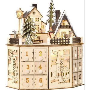 adventskalender - 24 lades - kerstkalender - met LED verlichting – adventskalender 2022 - naturel hout