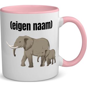 Akyol - olifant en kleine met eigen naam koffiemok - theemok - roze - Olifant - dieren liefhebber - mok met eigen naam - iemand die houdt van olifanten - verjaardag - cadeau - kado - geschenk - 350 ML inhoud
