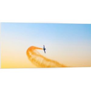 WallClassics - PVC Schuimplaat - Zweefvliegtuig met Oranje Rook - 100x50 cm Foto op PVC Schuimplaat (Met Ophangsysteem)