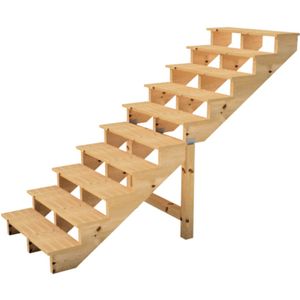 Buitentrap H173cm - 10 treden hout D29cm, B100cm ZONDER optrede