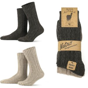 GoWith-4 paar-alpaca wollen sokken-extra dikke sokken-huissokken-warme sokken-wintersokken-thermosokken-cadeau sokken-bruin-beige-maat 43-46