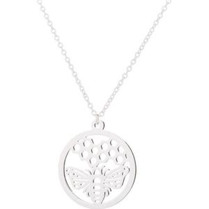 24/7 Jewelry Collection Bij Ketting - Honingbij - Honingraat - Bijenraat - Cirkel - Zilverkleurig