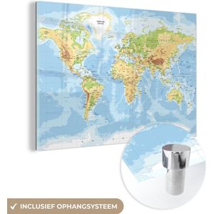 MuchoWow® Glasschilderij 150x100 cm - Schilderij acrylglas - Wereldkaart - Aardrijkskunde - Atlas - Foto op glas - Schilderijen