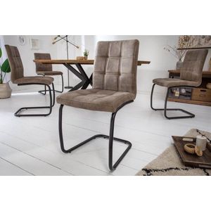 industrieele sledestoel MODENA vintage taupe met decoratieve stiksels - 40551