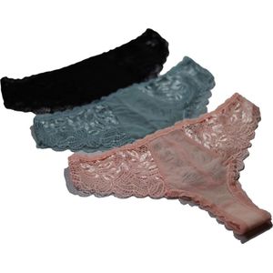 Vanilla - Dames slip, dames ondergoed, 3-Pack slips - Blauw/Roze/Zwart - NBB109 - XXL