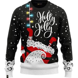 JAP Christmas Kersttrui met lichtjes (maat 3XL) - 100% Gerecycled - Kriebelt niet - Kerstcadeau volwassenen - Foute Kersttrui dames en heren XXXL - Holly Jolly - Zwart