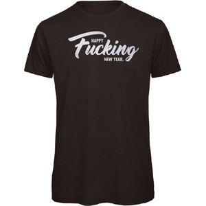 Kerst t-shirt zwart XXL - Happy fucking new year - zilver glitter - soBAD. | Kerst | Nieuwjaar | Unisex | T-shirt dames | T-shirt mannen