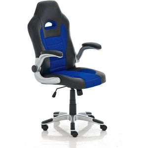 Bureaustoel - Game stoel - Modern - Armleuning - In hoogte verstelbaar - Kunstleer - Blauw/zwart - 60x66x128 cm