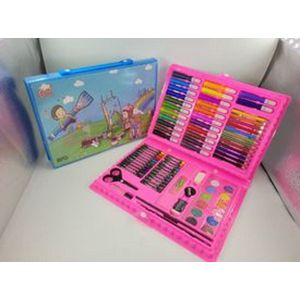 Tekendoos - 86 Delige Art Set voor kinderen - potloden,verf, wasco, roze