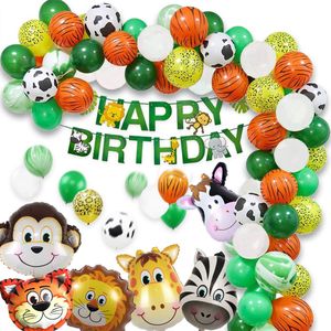 Bollabon® - Jungle Versiering Verjaardag - Jungle Decoratie met Ballonnenboog - Safari Versiering met Jungle Ballonnen - Jungle Slinger en Dieren Safari Folieballonnen - Happy Birthday Slinger