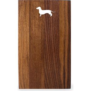 Teckel - broodsnijplank - snijplank - serveerbord - dienblad - gladharige teckel - silhouet teckel - noten hout - borrelplank - hond - 16x27cm
