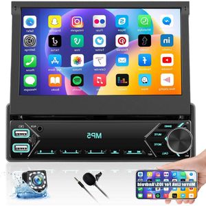 Autoradio met Klapscherm – Apple Carplay & Android Auto – Met 7 Inch Scherm – Inclusief Microfoon – Met Achteruitkijkcamera – USB, Aux, Bluetooth - Zwart