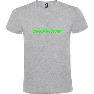 Grijs  T shirt met  print van ""# FREEDOM "" print Neon Groen size XS