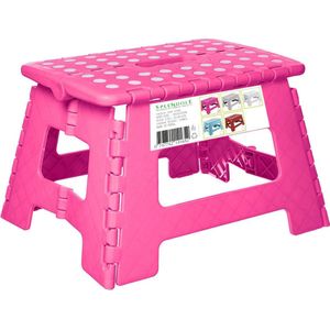 Splendole Kleine opvouwbare opstapkruk 22cm Antislip Top Compacte opvouwbare plastic kruk Gemakkelijk op te bergen, perfect voor opstapje of badkamerstap Roze