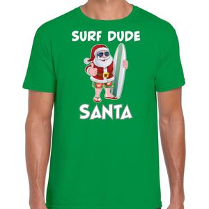 Surf dude Santa fun Kerstshirt / Kerst t-shirt groen voor heren - Kerstkleding / Christmas outfit S