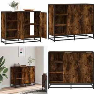 vidaXL Dressoir 92x35x76 cm bewerkt hout gerookt eikenkleurig - Dressoir - Dressoirs - Opbergkast - Wandkast