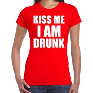 Fun t-shirt - kiss me I am drunk - rood - dames - Feest outfit / kleding / shirt XL