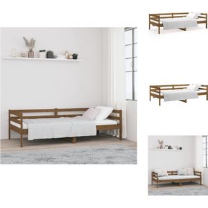 vidaXL Logeerbed Grenenhout - 193.5 x 96 x 56.5 cm - 3-zijdig bedhek - Gelat ontwerp - Veelzijdig bed - Extra opbergruimte - Kleur- honingbruin - Bed