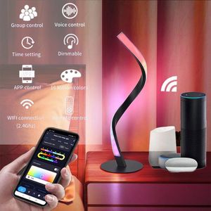 App + Afstandsbediening S-Vormige Moderne Tafellamp Kleurrijke Creatieve Licht Dimbaar Bureau Decoratie Sfeer Lamp Slaapkamer Woonkamer Kantoor wifi + bluetooth