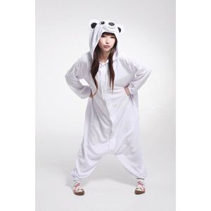 KIMU Onesie IJsbeer Pak Wit - Maat M-L - IJsberenpak Kostuum Wit Berenpak 170 176 - Jumpsuit Zacht Huispak Dierenpak Pyjama Dames Heren Festival