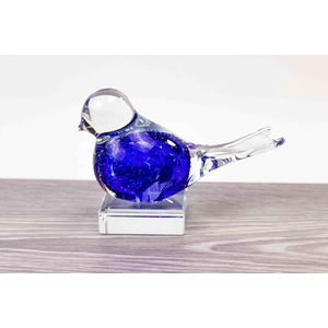 Mini Urn Vogel Blauw 'Bubble' op Kristallen sokkel Loranto