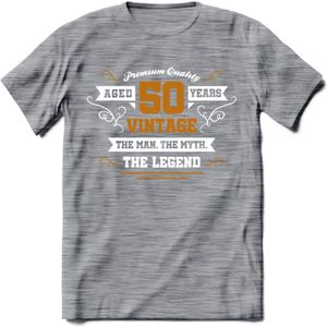 50 Jaar Legend T-Shirt | Goud - Wit | Grappig Verjaardag en Feest Cadeau Shirt | Dames - Heren - Unisex | Tshirt Kleding Kado | - Donker Grijs - Gemaleerd - XXL