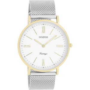 OOZOO Timepieces - Goudkleurige horloge met zilverkleurige metalen mesh armband - C20118
