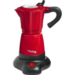 Bestron elektrische Espressomaker, Percolator met 360° Basis, voor 6 espressokopjes, 180 ml capaciteit, 480W, kleur: rood