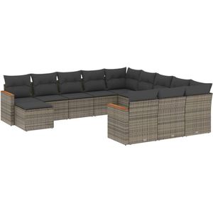 vidaXL - 12-delige - Loungeset - met - kussens - poly - rattan - grijs