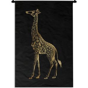 Wandkleed Vintage Afrikaanse dieren - Vintage afbeelding van een Afrikaanse giraffe in het goud op een zwarte achtergrond Wandkleed katoen 60x90 cm - Wandtapijt met foto
