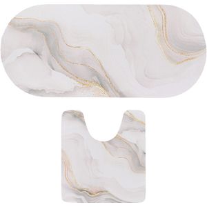 Tendance badkamer matten set Marble Bliss - toiletmat/badmat lang - microfiber - antislip