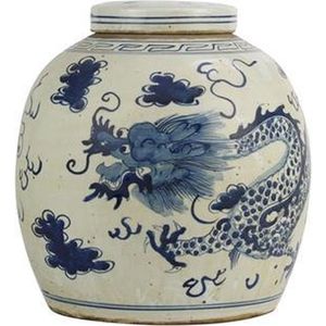 The Ming Garden Collection | Chinees Porselein | Grote Porseleinen Pot Met Draak | Blauw & Wit