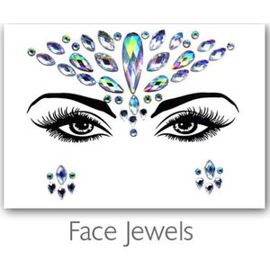 Festival Diamant Face Jewels (Blauw) [Dots Strass Steentjes met zelfklevend Plaklaag - Sticker Diamantjes voor Lichaam en Gezicht - Festival tattoo set outfit diamand glitter - Juwelen Face Glitterstiften tattoos kinderen]
