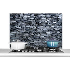 Spatscherm keuken 100x65 cm - Kookplaat achterwand Grijze gekleurde stenen muur - Muurbeschermer - Spatwand fornuis - Hoogwaardig aluminium