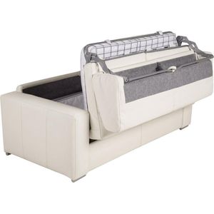 LINEA SOFA Snel omgebouwde slaapbank met 3 zitplaatsen in 100% wit buffelleer en een matras van 18 cm. DELECTEA II L 200 cm x H 84 cm x D 100 cm