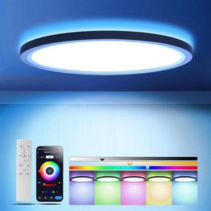 Badkamer Plafondlamp - Badkamerlamp Plafond LED RGB-achtergrondverlichting Waterdicht Dimbaar Rond 30CM