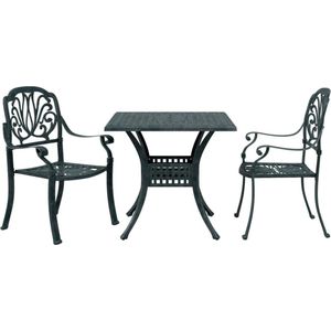 vidaXL Bistroset - Groen - 3-delig - Gietaluminium Tuinmeubel - Bistro Set - Buitentijmueble - Aluminum Tafel - Groene Tuinbank