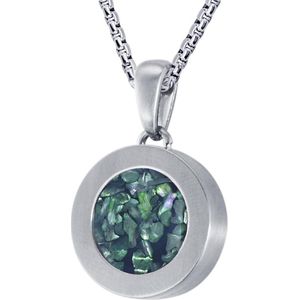 Quiges 12mm Mini Munt Hanger Zilverkleurig RVS Mat met Schelp Donkerblauwe Vlokjes Munt en Box Ketting Ankerketting 42-46cm