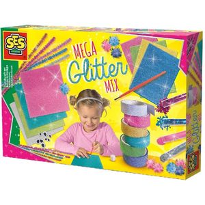 SES - Mega Glitter knutselset - met glittertape, glitterpapier, glitterdecoratie, losse glitters, lijm, penseel en wiebeloogjes