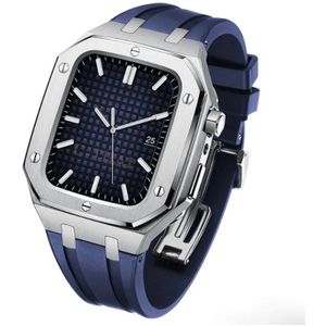 Luxe Apple Watch zilver Case - blauw 45mm