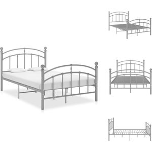 vidaXL Metalen Bedframe - Grijs - 208 x 126 x 99.5 cm - Stevig en duurzaam - Geschikt voor 120x200 cm matras - Inclusief lattenbodem - Bed