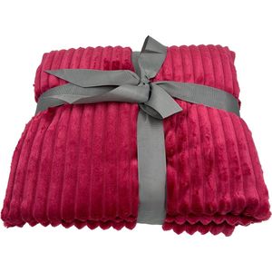 Plaid - Fleece deken - Bordeaux Rood - 180x200 cm - Woonplaid extra Groot - Huisdecoratie kleed - Sprei - Heerlijk zacht & warm - Corduroy - Ribstof